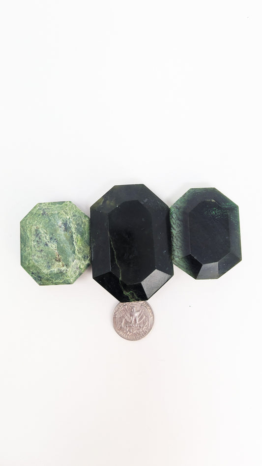 British Columbia Nephrite - Faceted Palm Stone - C Grade - 3pc - 243g