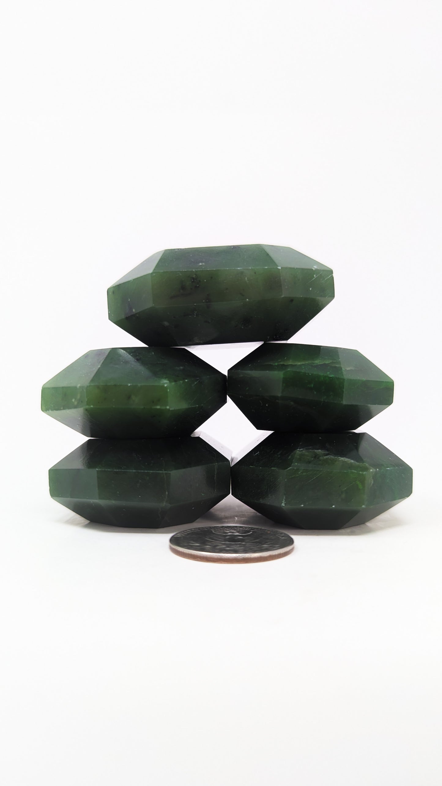 British Columbia Nephrite - Faceted Palm Stone - A Grade - 5pc - 435g
