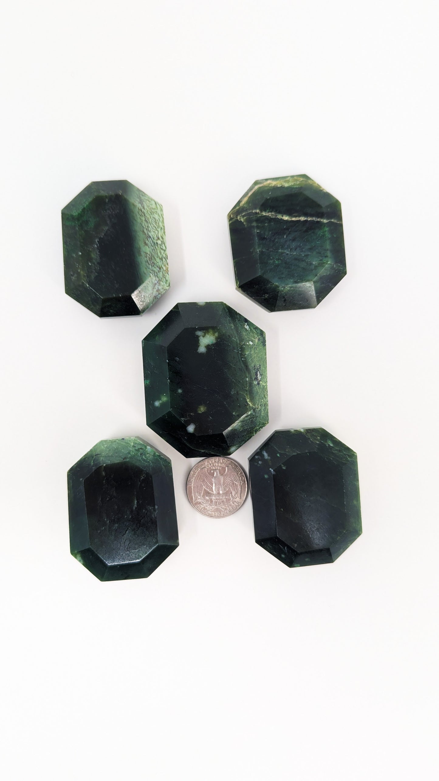 British Columbia Nephrite - Faceted Palm Stone - B Grade - 5pc - 402g