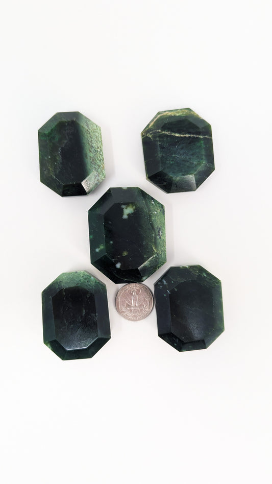 British Columbia Nephrite - Faceted Palm Stone - B Grade - 5pc - 402g