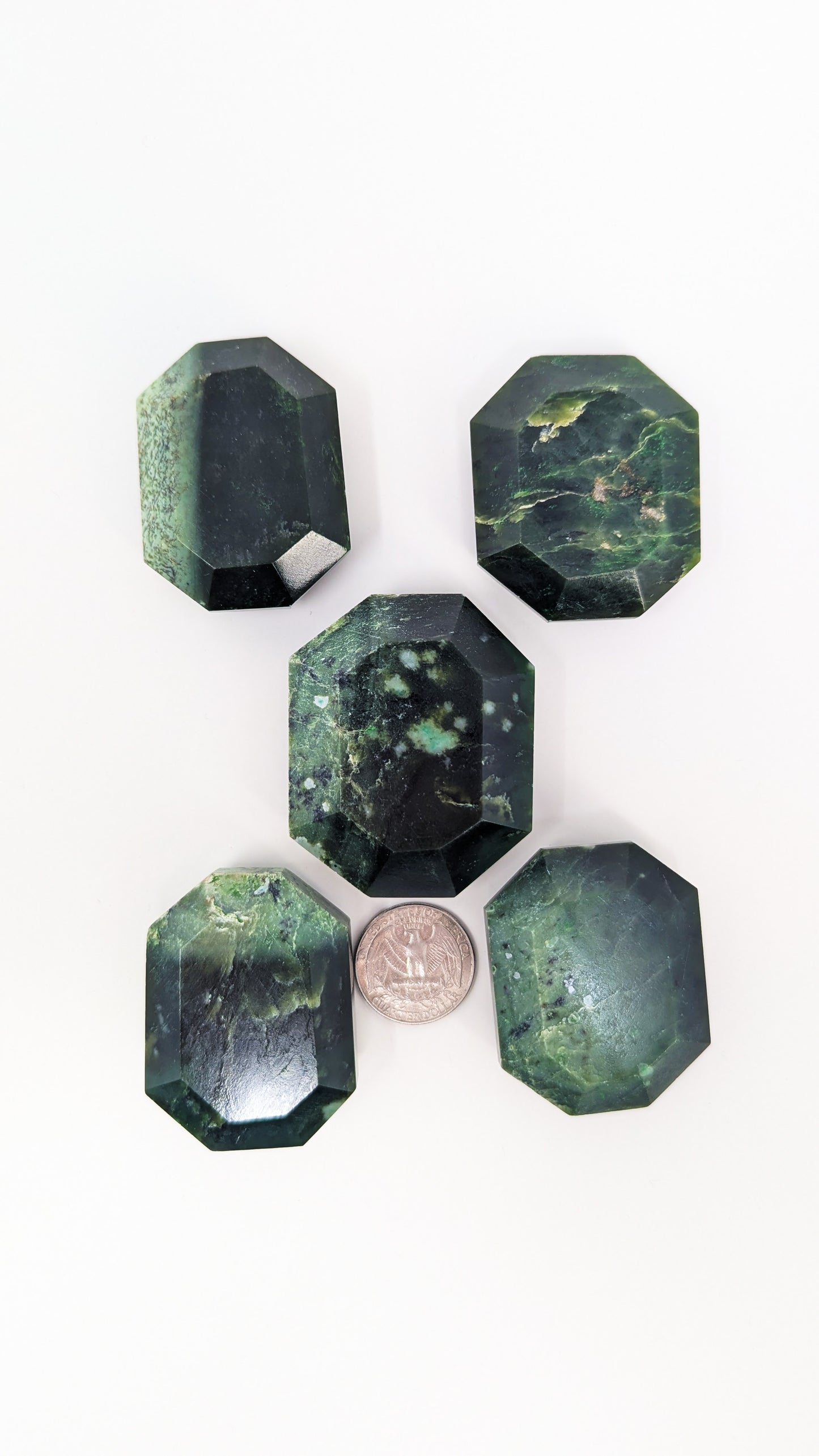 British Columbia Nephrite - Faceted Palm Stone - B Grade - 5pc - 402g