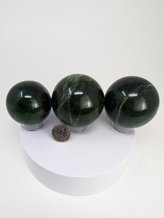 British Columbia Nephrite - Sphere - Grade B - 3pc - 1212g