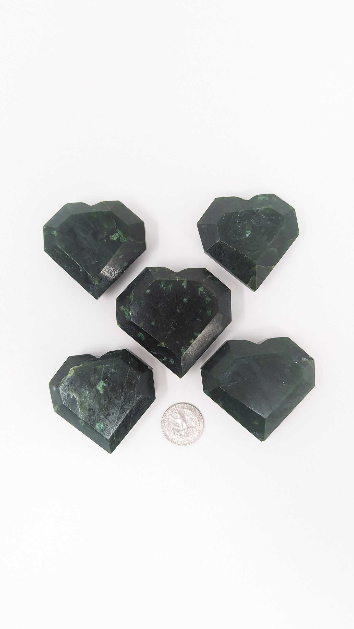 British Columbia Nephrite - Faceted Heart - B+ Grade - 5pc - 573g