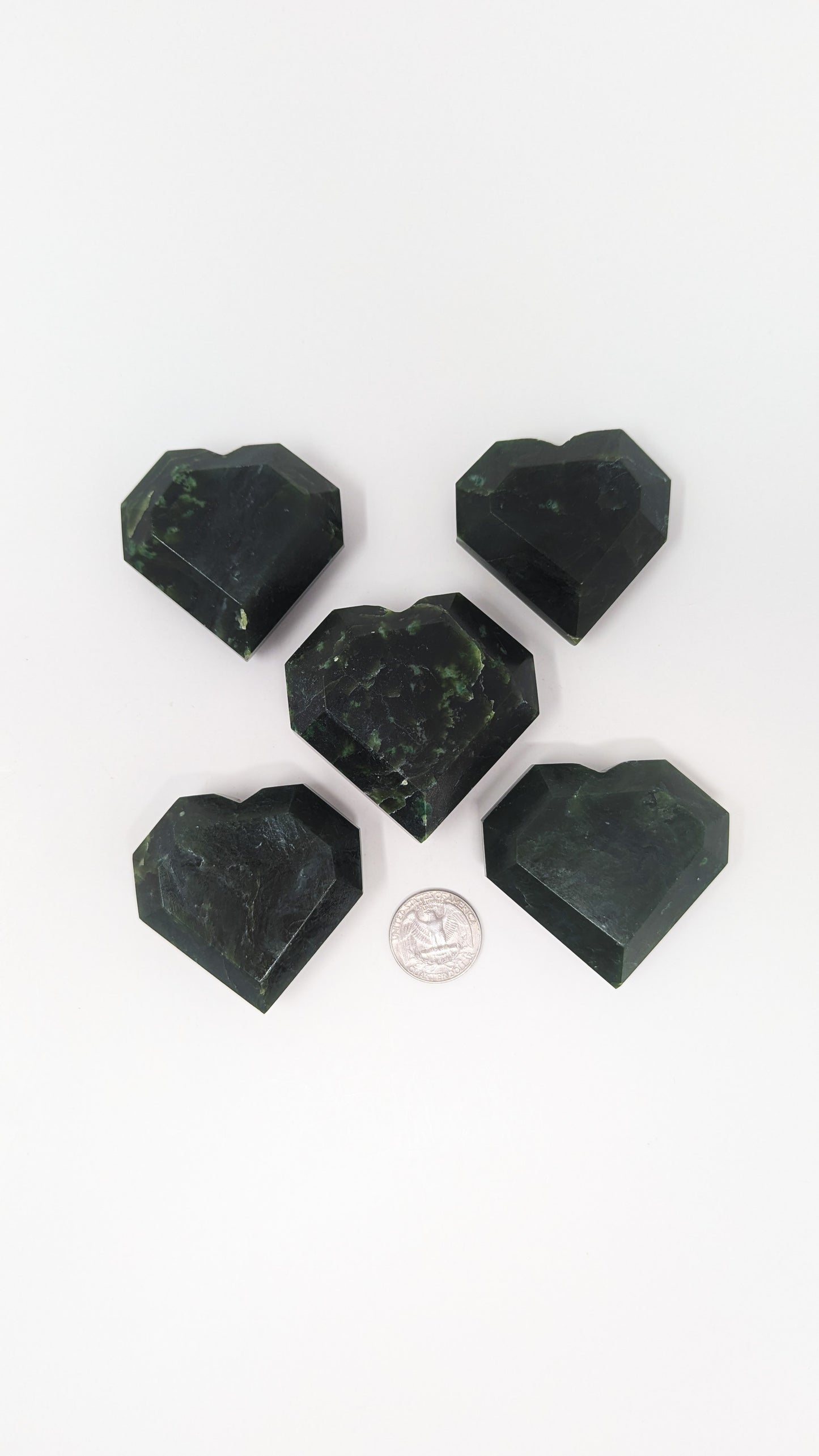 British Columbia Nephrite - Faceted Heart - B+ Grade - 5pc - 573g