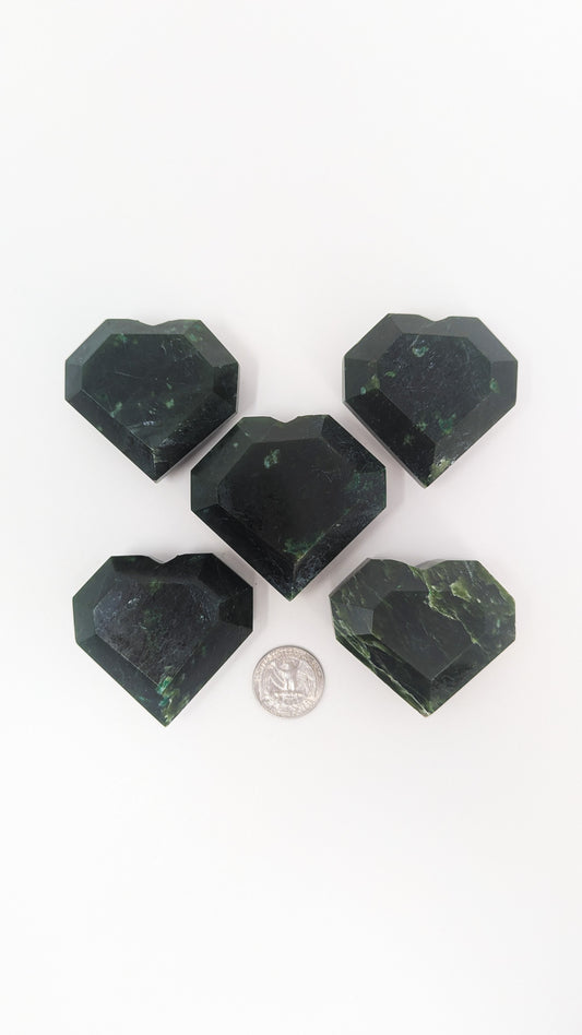British Columbia Nephrite - Faceted Heart - B Grade - 5pc - 564g