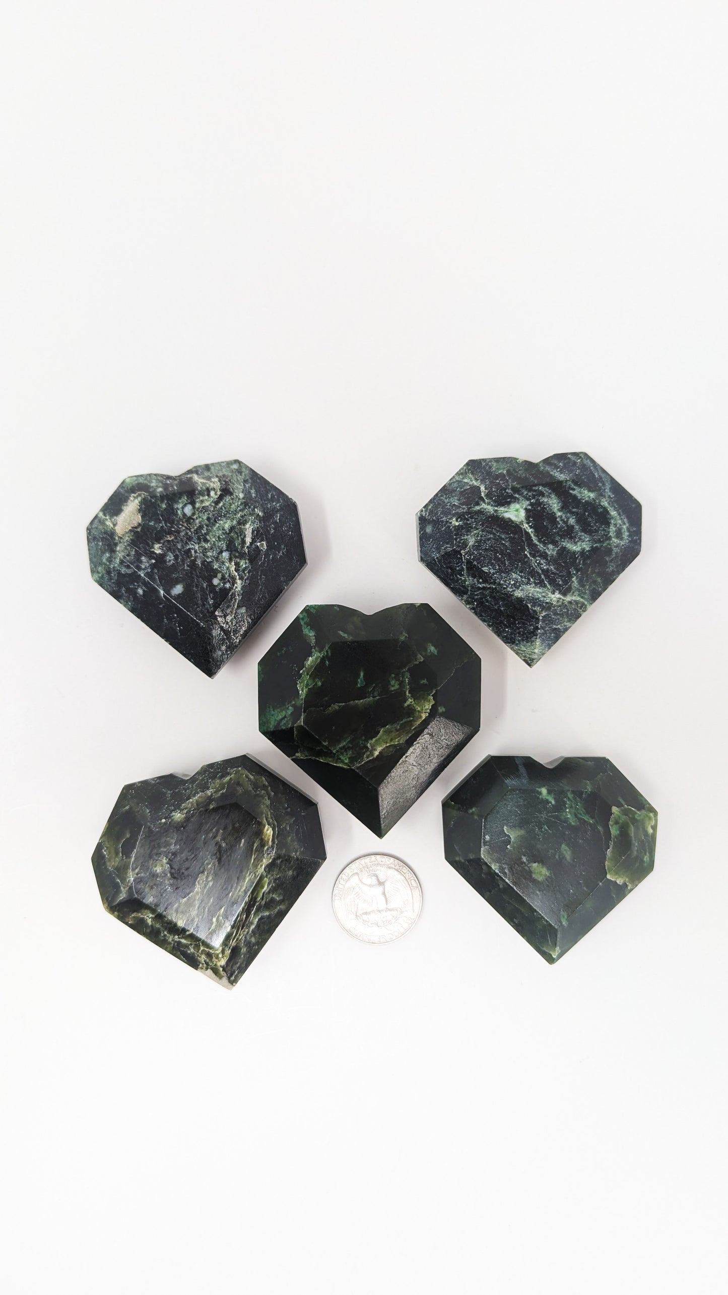 British Columbia Nephrite - Faceted Heart - C Grade - 5pc - 534g