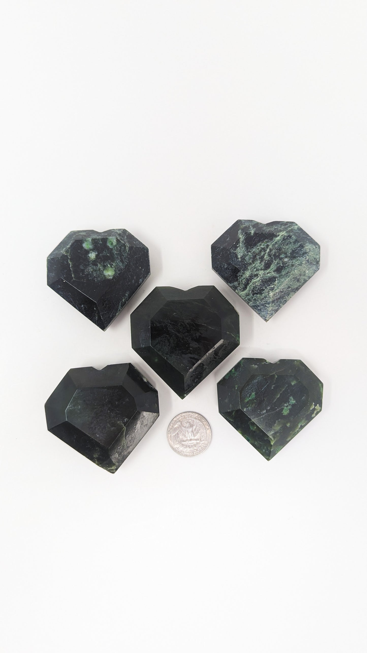 British Columbia Nephrite - Faceted Heart - C Grade - 5pc - 534g