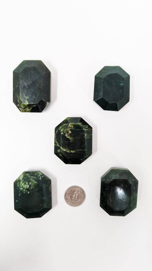 British Columbia Nephrite - Faceted Palm Stone - B+ Grade - 5pc - 408g